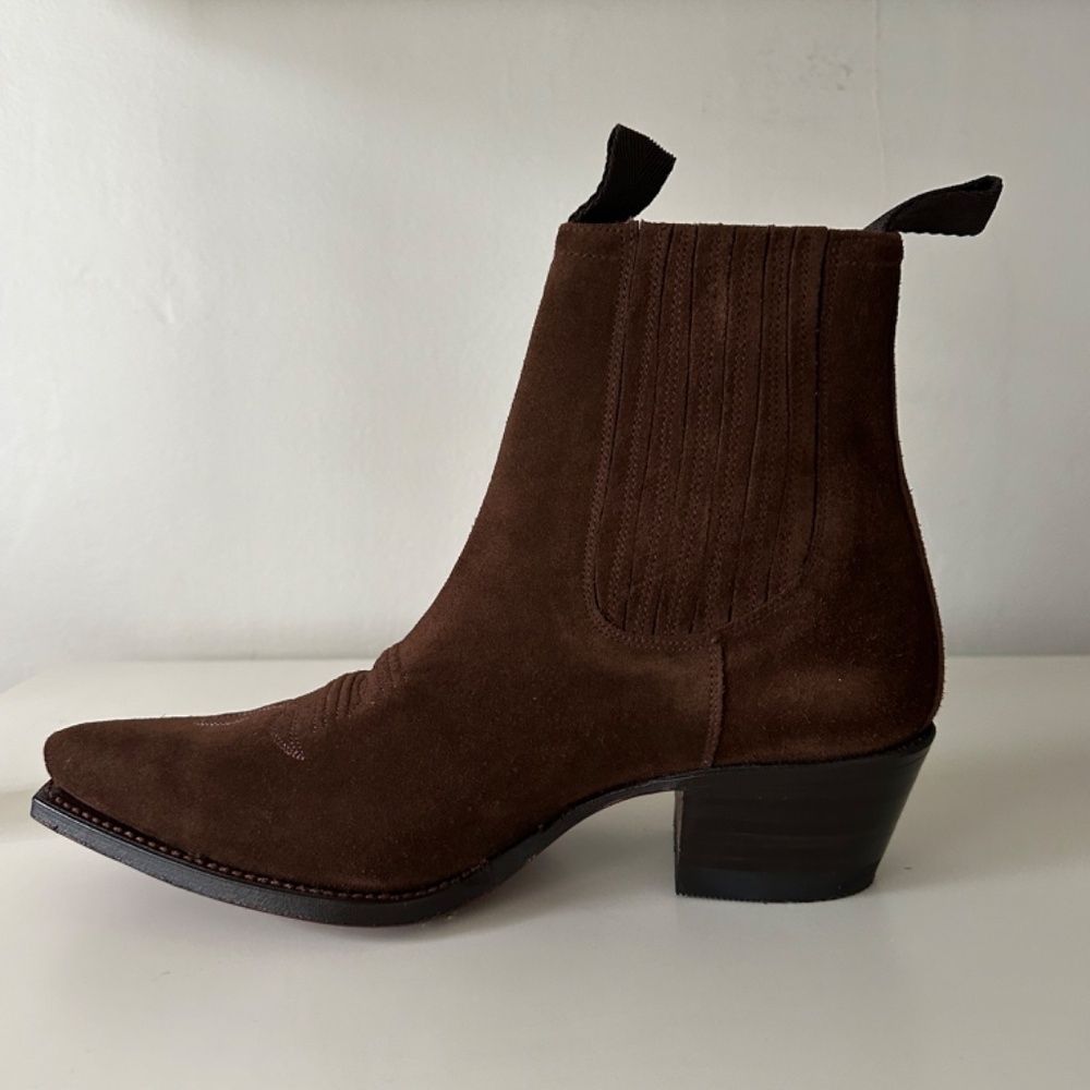Ann Masburn Short Cowboy Boot in Brown Suede